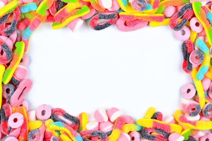 Foto gummy snoepjes frame. jelly snoepjes.