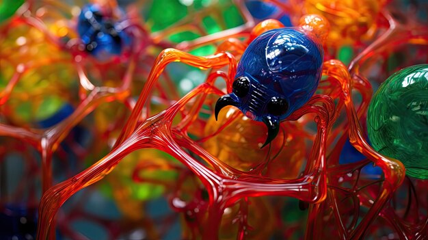 Photo gummy spiders tangled in a web