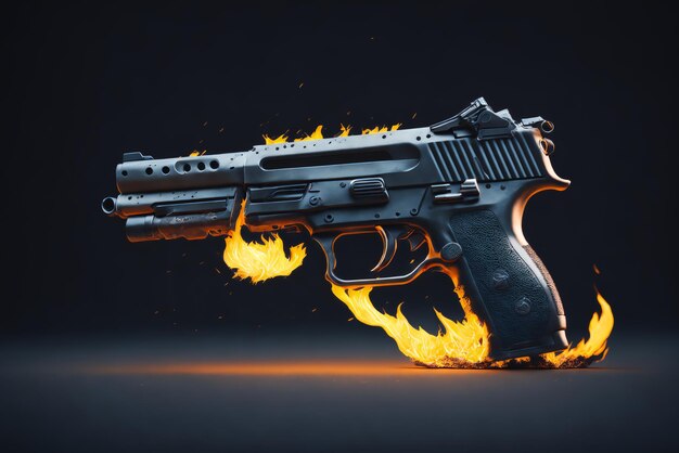 Gun on fire studio shot