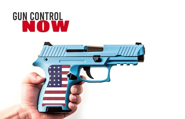 Gun in hand with american flag on handle generative ai stop gun violence