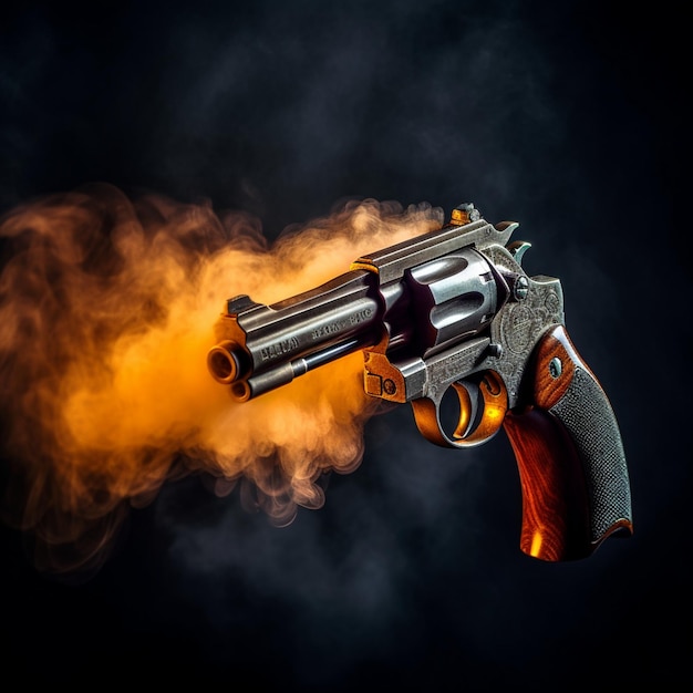 A gun is burning with orange smoke on the bottom.