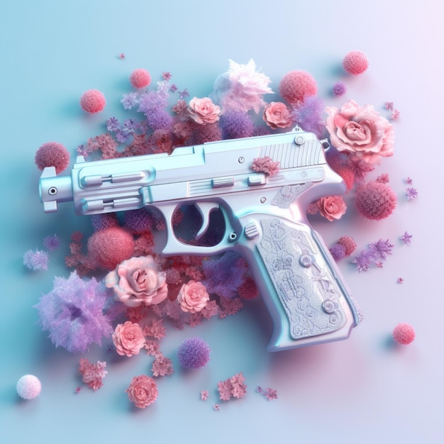 A gun in a modern composition with flowers