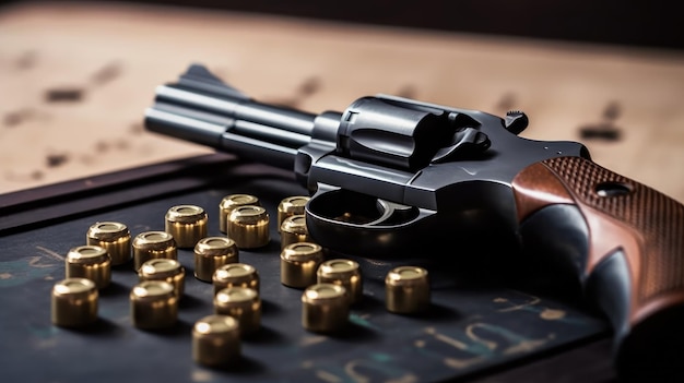 Photo a gun and some bullets on a table