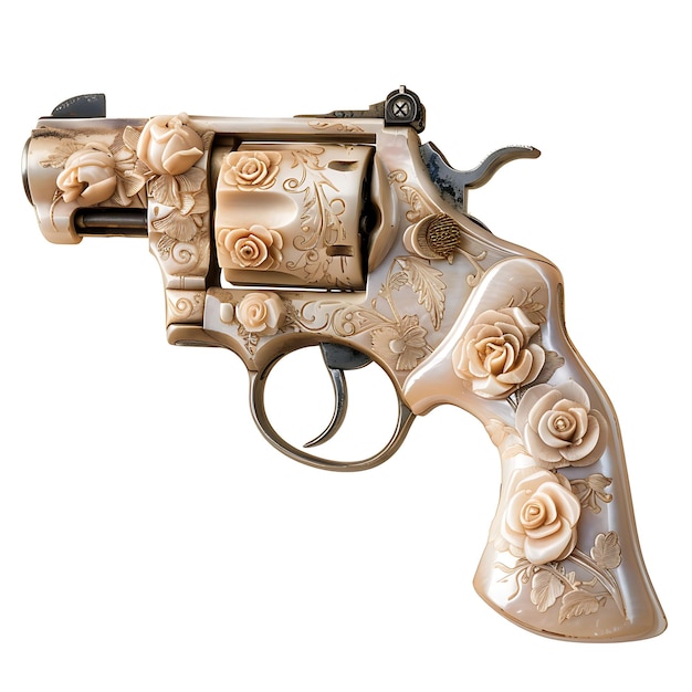 Foto una pistola con delle rose e la parola 