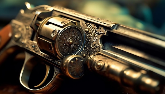 A gun wide angle macro super realistic photoshot created with Generative AI technology