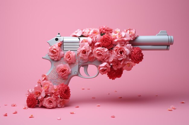 Gun with flowers for sale in the style of poetic minimalism generative ai