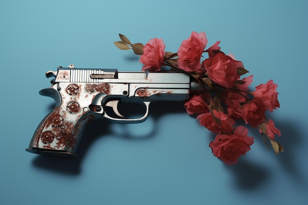 gun with flowers for sale in the style of poetic minimalism Generative AI