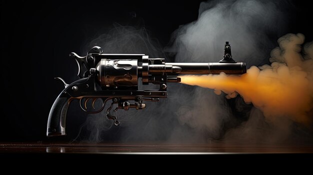 Photo a gun with a yellow flame in the middle of it