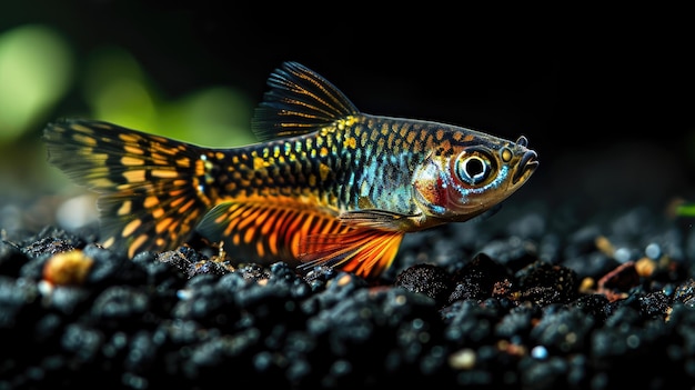 Guppy in the dark background