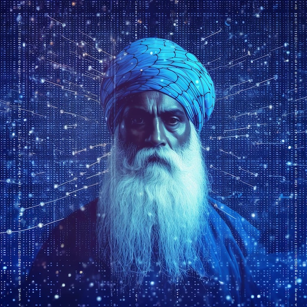 Photo guru nanak jayanti abstract illustration guru nanak low poly blue polygonal