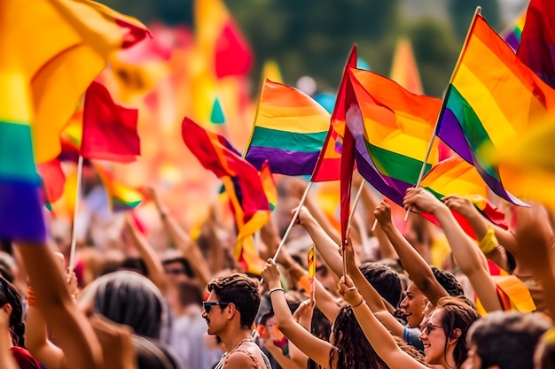 Gutaiinspired pride parade dynamic display of colorful flags and joyful movements