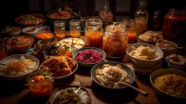 GutHealthy Fermentation Feast щедрое распространение ферментированных продуктов, богатых пробиотиками Генеративный ИИ