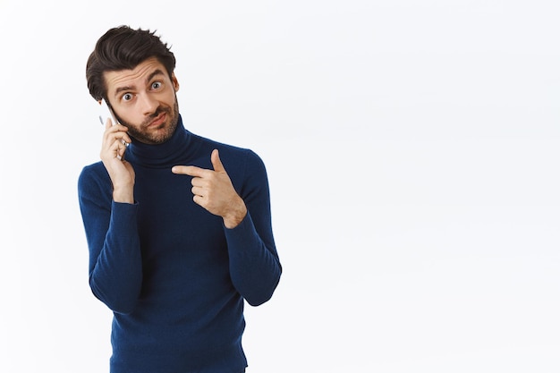 Guy explain he busy talking on phone with partner