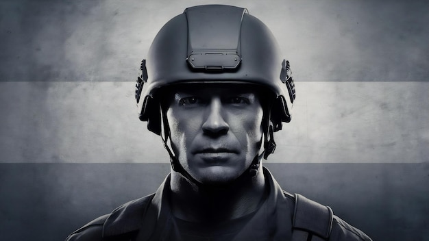 Мужчина в шлеме военный портрет