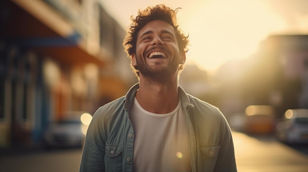 Photo a guy living his best life due to great morning routines concept ai