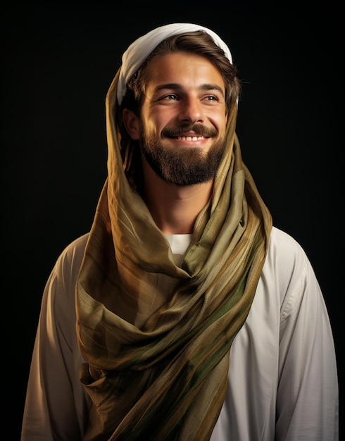 Photo a guy in muslim clothes isolated background