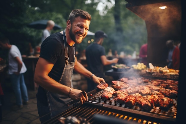 Guy Prepares a BBQ Feast for a Gathering of Friends Generative AI