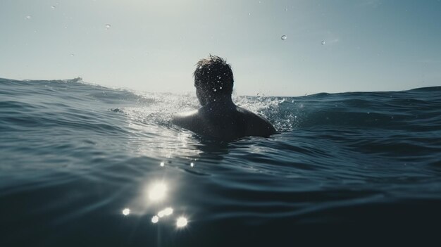 A guy swimming in the water