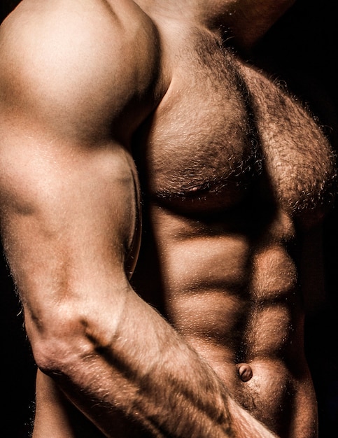 Guy with beautiful torso. Sexy man, athletic caucasian. Ab, six pack. Muscular man, male naked, torso man. Sport man, bodybuilding, fitness. Muscular body naked torso