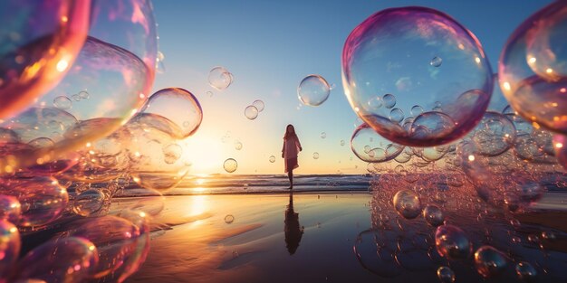 A guy with bubbles on the beach Generative Ai