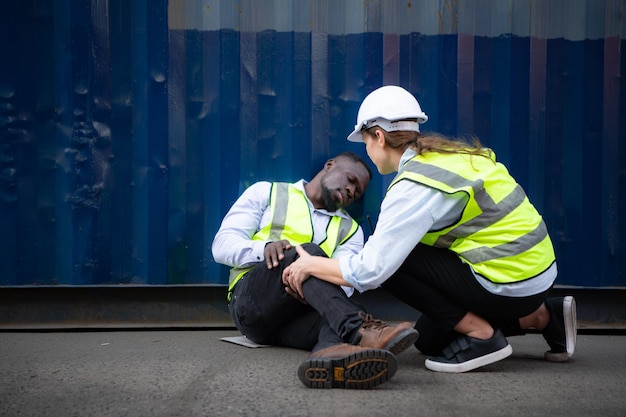 A guy worker was involved in a leg accident in a container storage yard