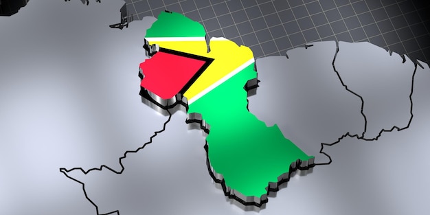 Guyana borders and flag 3D illustration