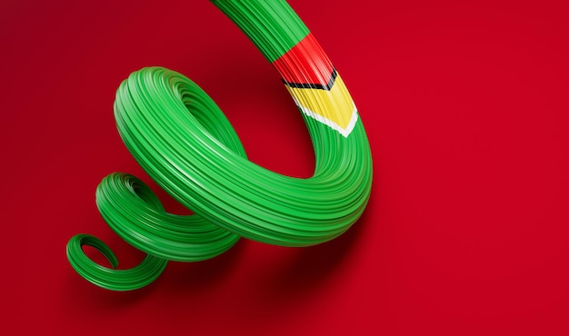 Guyana flag 3d illustration on a Red background