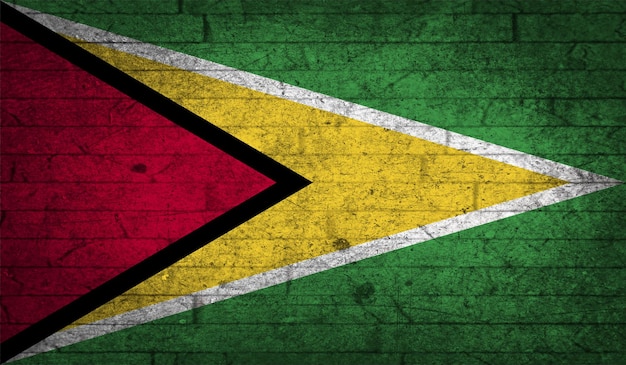 Guyana flag grunge brick wall texture national symbol flat style concrete design