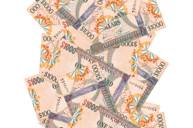 Photo guyanese dollars bills flying down on white surface