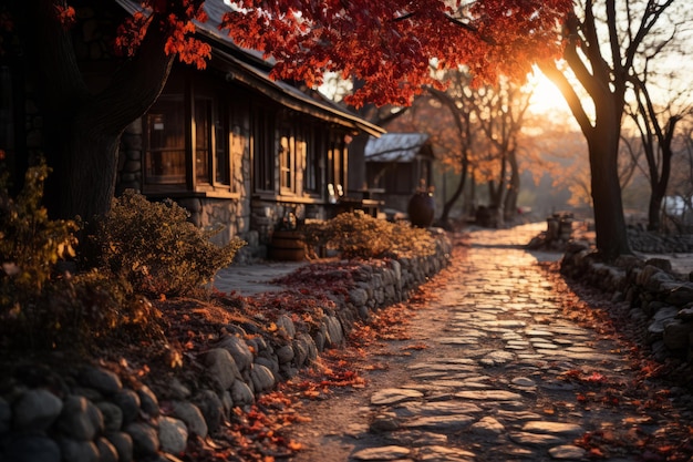 Gyeongbokgung palace Hyangwonjeong Pavilion in autumn SeoulSouth Korea High quality photo