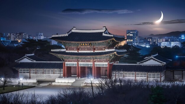 Дворец Гёнгбокгун ночью в Сеуле