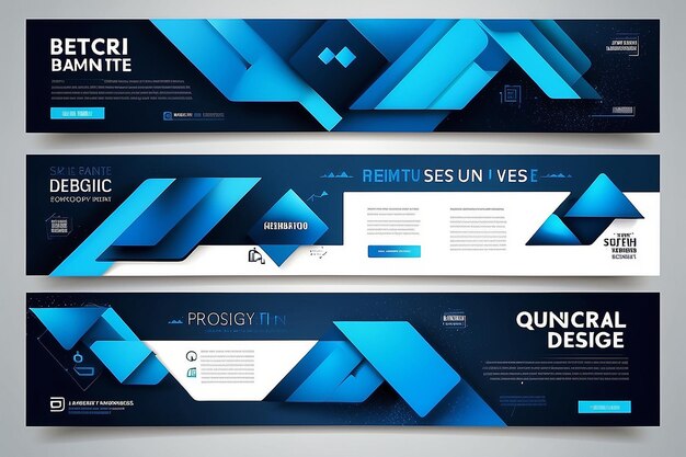 Photo gym abstract banner design web template set horizontal header web banner modern geometric blue triangle cover header background for website design