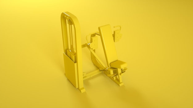 Gym butterfly machine on yellow. 3d rendering.