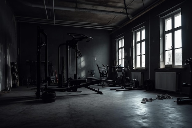 Gym equipment in empty room