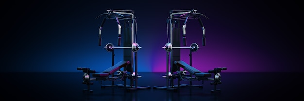 Photo gym equpment in dark background 3d rendering