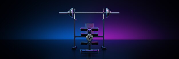 Photo gym equpment in dark background 3d rendering