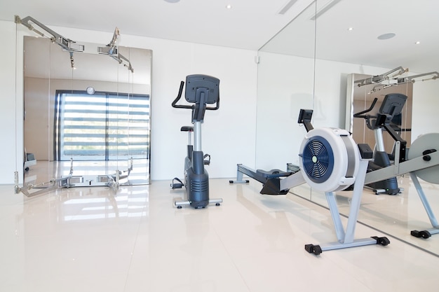 Gym and fitness equipment. Indoor.