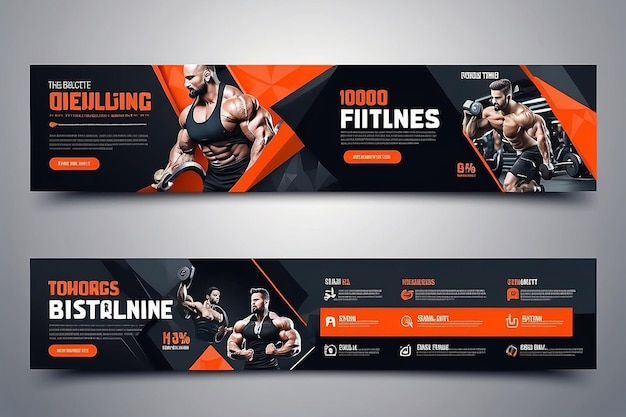 Photo gym fitness social media timeline cover page template design training and exercise sale banner for bodybuilding business