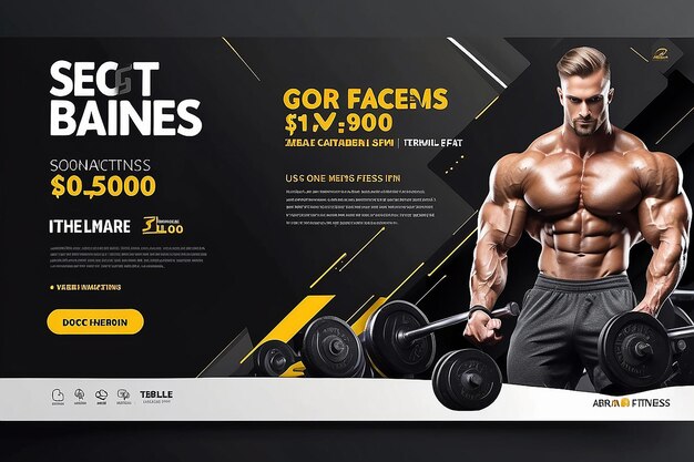 Fitness Social Media Web Banner Шаблон дизайна для спортивного клуба Здоровье Фитнес цифровой рекламный плакат