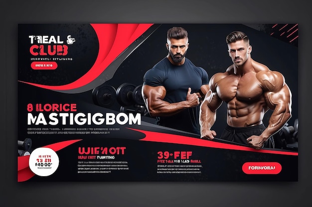 Fitness Social Media Web Banner Шаблон дизайна для спортивного клуба Здоровье Фитнес цифровой рекламный плакат