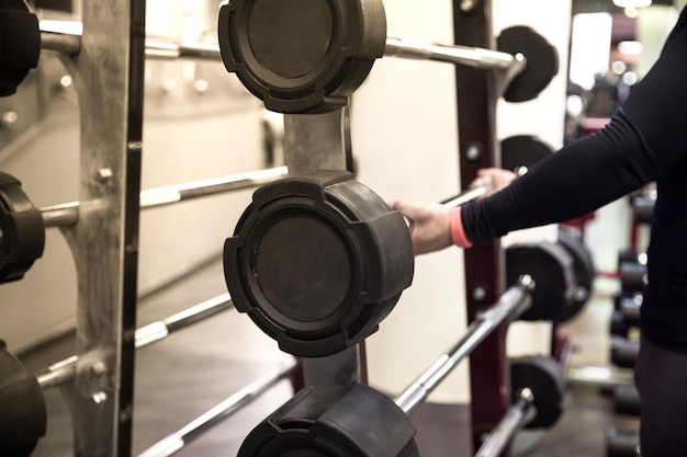 Gym indoor interior with the dumbbells