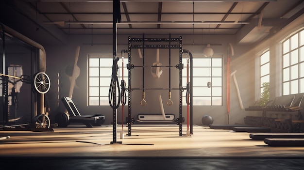 Photo gym interior with empty space 3 d rendering