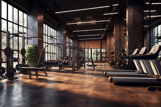 Gym interior with equipments