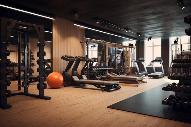 Gym interior with equipments