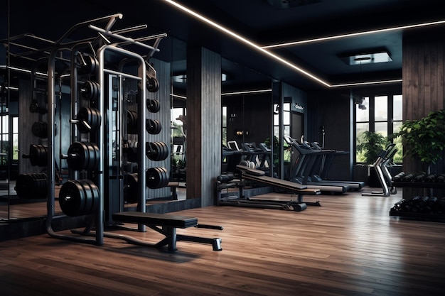 Gym interior with equipments