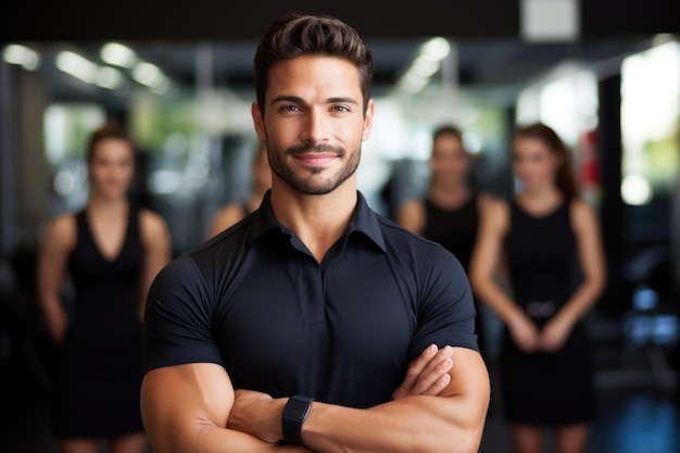 Premium Photo  Gym Manager Closeup Confident Male Trainer and Fitness Club  Staff Providing Expert Personal