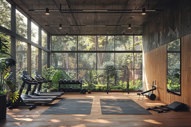 Photo a gym in the middle of a rainforest