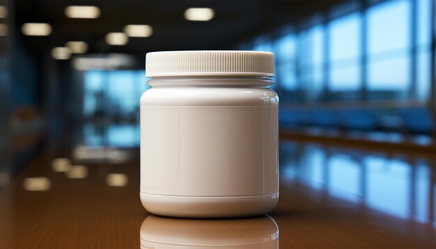 Photo gym supplies nutrition creatine creatine monohydrate powder blank mockup jar in the gym protein