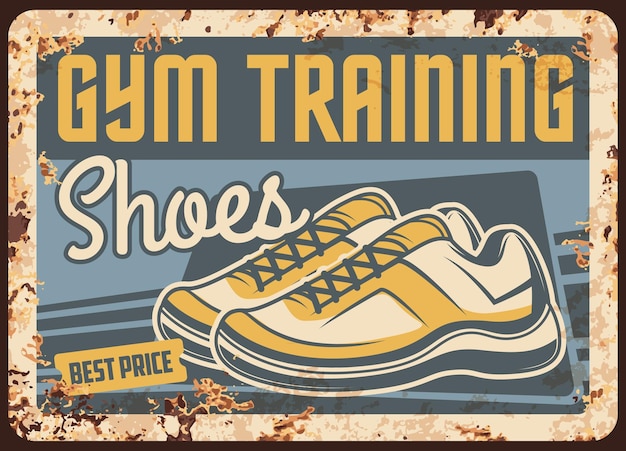 Gym training shoes rusty metal plate vector promo