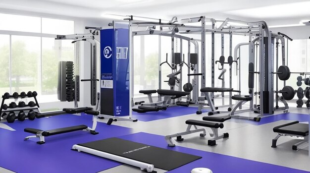 Photo gym with interactive workout zones and energyefficient design